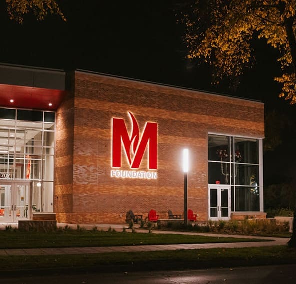 MSUM Foundation at night