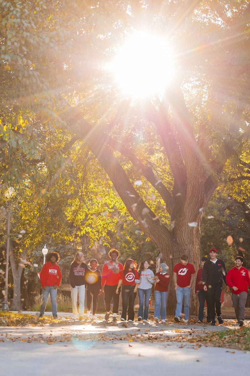MSUM students walking across campus pathways